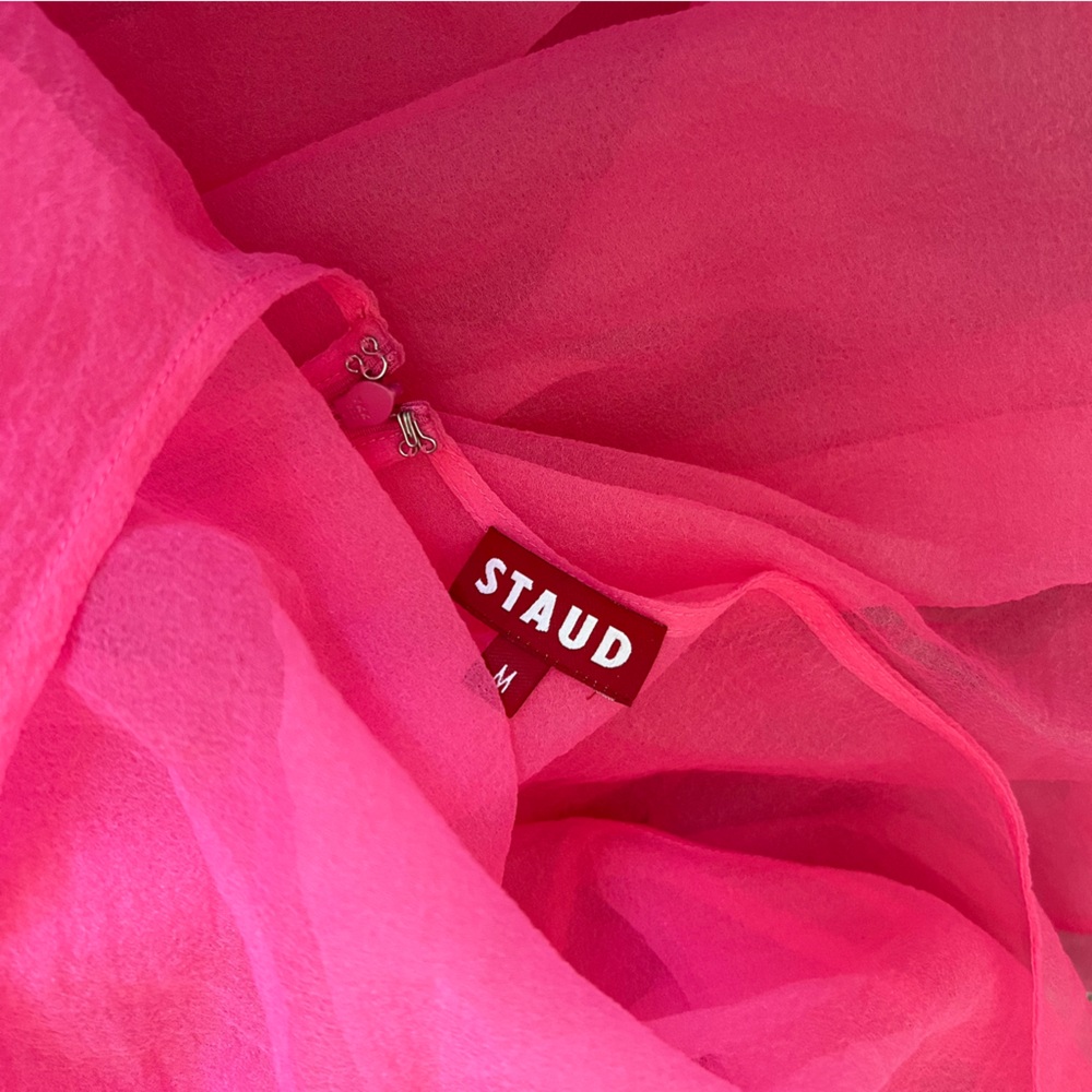 *Cover Only* STAUD Calluna Tiered Tulle Gown Maxi Dress Pink Sheer Bow - Picture 10 of 13